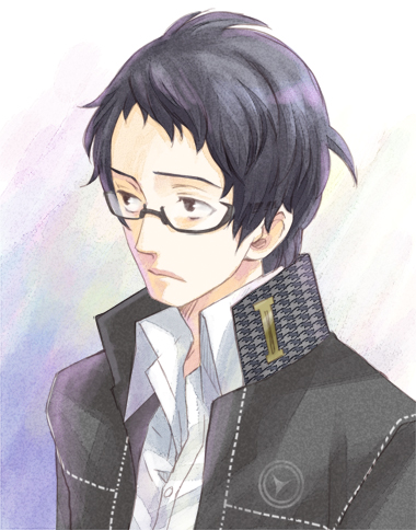 udajyo, adachi tooru, atlus, persona, persona 4, bad id, bad pixiv id, lowres, 1boy, bespectacled, glasses, male focus, school uniform, solo