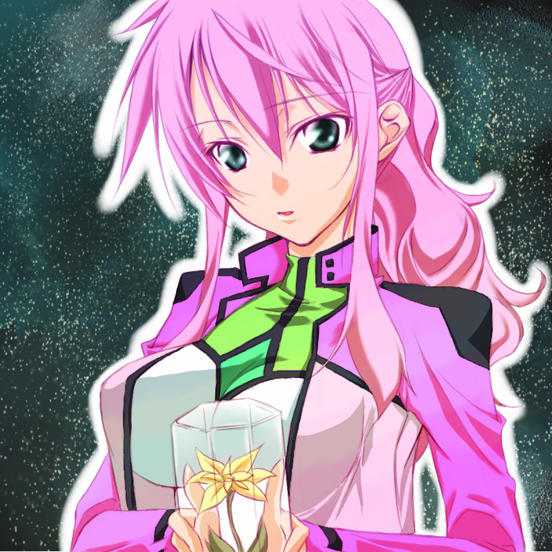 yosuke nami, feldt grace, gundam, gundam 00, 00s, flower, green eyes, jacket, pink hair, solo