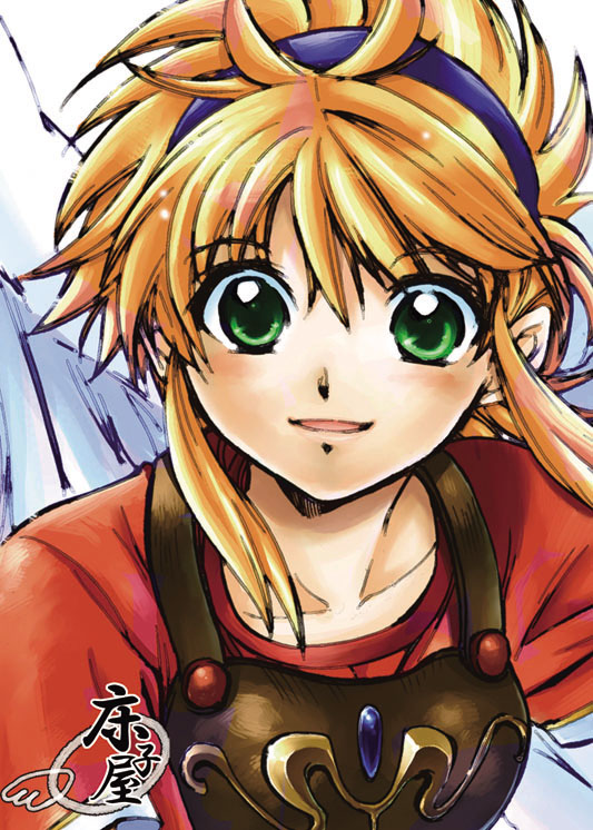 heizo, nina (breath of fire i), breath of fire, breath of fire i, capcom, 1girl, angel wings, armor, blonde hair, female focus, green eyes, short hair, solo, white wings, wings