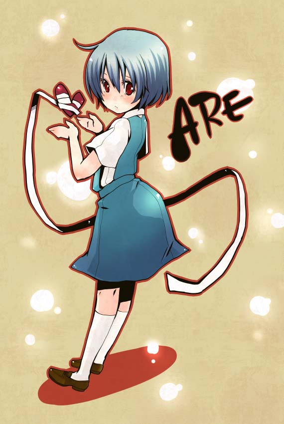 yukiu con, ayanami rei, neon genesis evangelion, bad id, bad pixiv id, bandages, blue hair, heart, red eyes, school uniform, short hair, solo