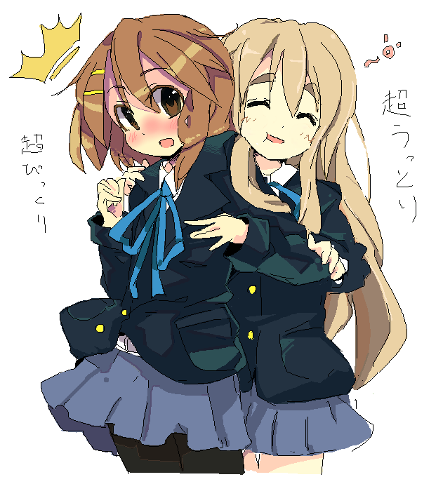 ixy, hirasawa yui, kotobuki tsumugi, k-on!, 00s, 2girls, ^^^, blush, multiple girls, pantyhose, school uniform