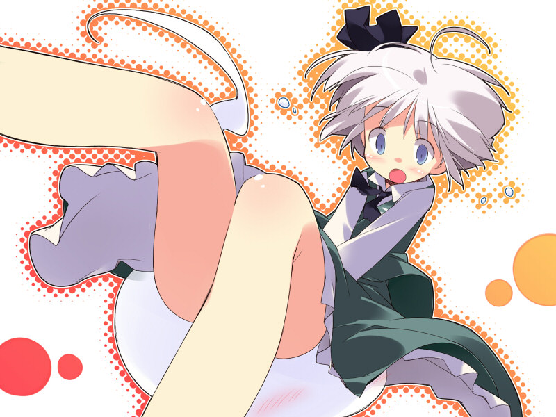 asoka, konpaku youmu, konpaku youmu (ghost), touhou, silver hair, 1girl, blush, female focus, hitodama, ribbon, solo