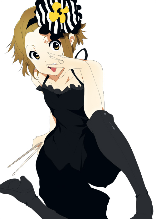 mizuki makoto, tainaka ritsu, don't say "lazy", k-on!, 00s, 1girl, female focus, pantyhose, simple background, solo, tongue