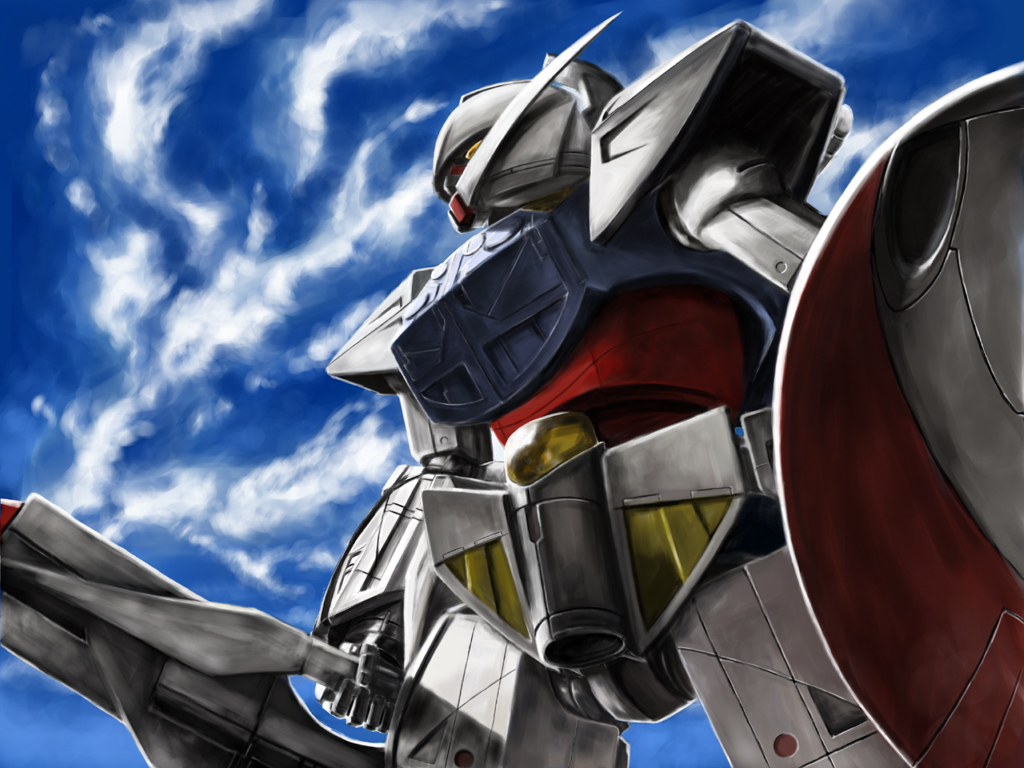 anzai yousitirou, turn a gundam (mobile suit), gundam, turn a gundam, beam rifle, cloud, day, energy gun, gun, mecha, no humans, outdoors, robot, shield, sky, solo, weapon