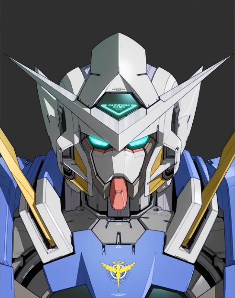ebikawa kanetake, exia, gundam exia, gundam, gundam 00, 00s, armor, helmet, machinery, mecha, no humans, robot, weapon