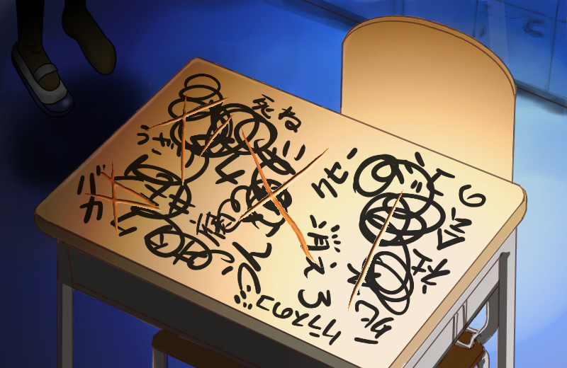 hiro yoshinaka, izumi konata, lucky star, translated, 00s, 1girl, black socks, bullying, chair, death, desk, female focus, graffiti, hanged, mary janes, noose, shoes, single shoe, socks, solo, still life, suicide, unworn shoes