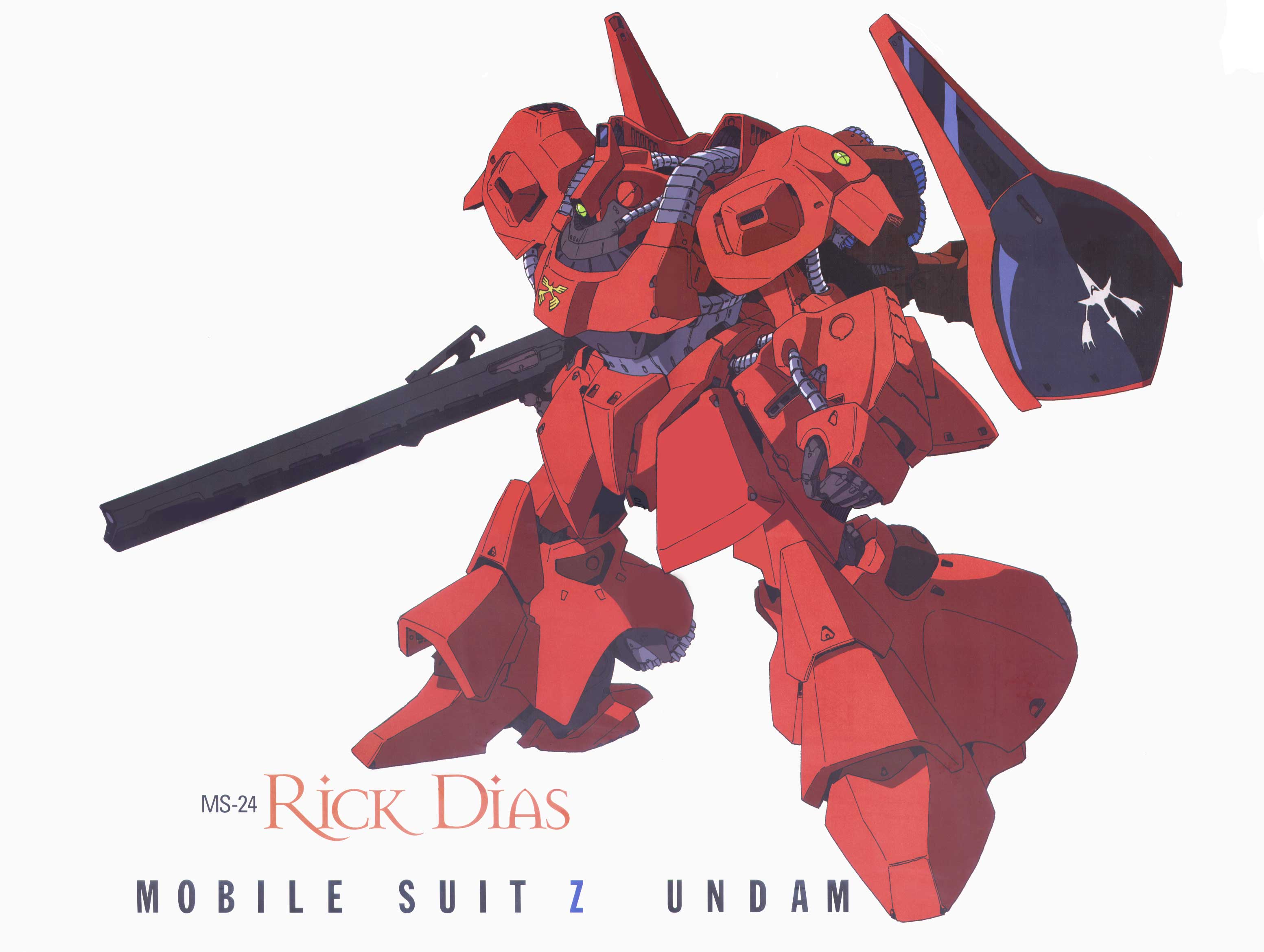 nagano mamoru, rick dias, gundam, zeta gundam, highres, armor, english text, helmet, machinery, mecha, no humans, robot, weapon