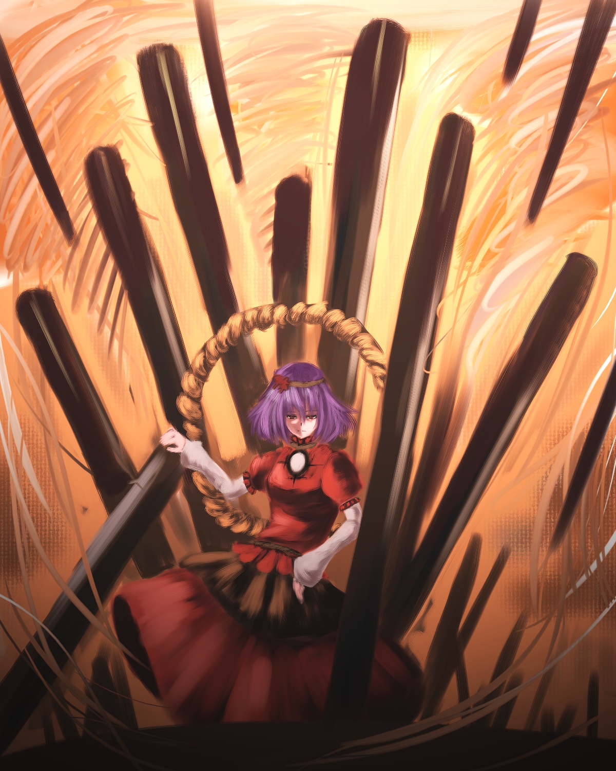 parsley-f, yasaka kanako, touhou, bad id, bad pixiv id, highres, 1girl, female focus, onbashira, rope, shimenawa, solo, standing