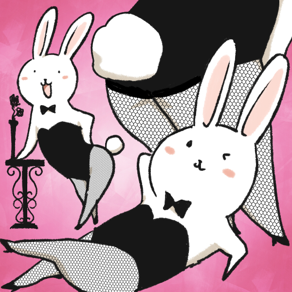 aobe, original, bad id, bad pixiv id, . ., animal, animal ears, blush, fake animal ears, fishnet pantyhose, fishnets, no humans, one eye closed, pantyhose, playboy bunny, rabbit, rabbit ears, tail, thighhighs, too literal, wink