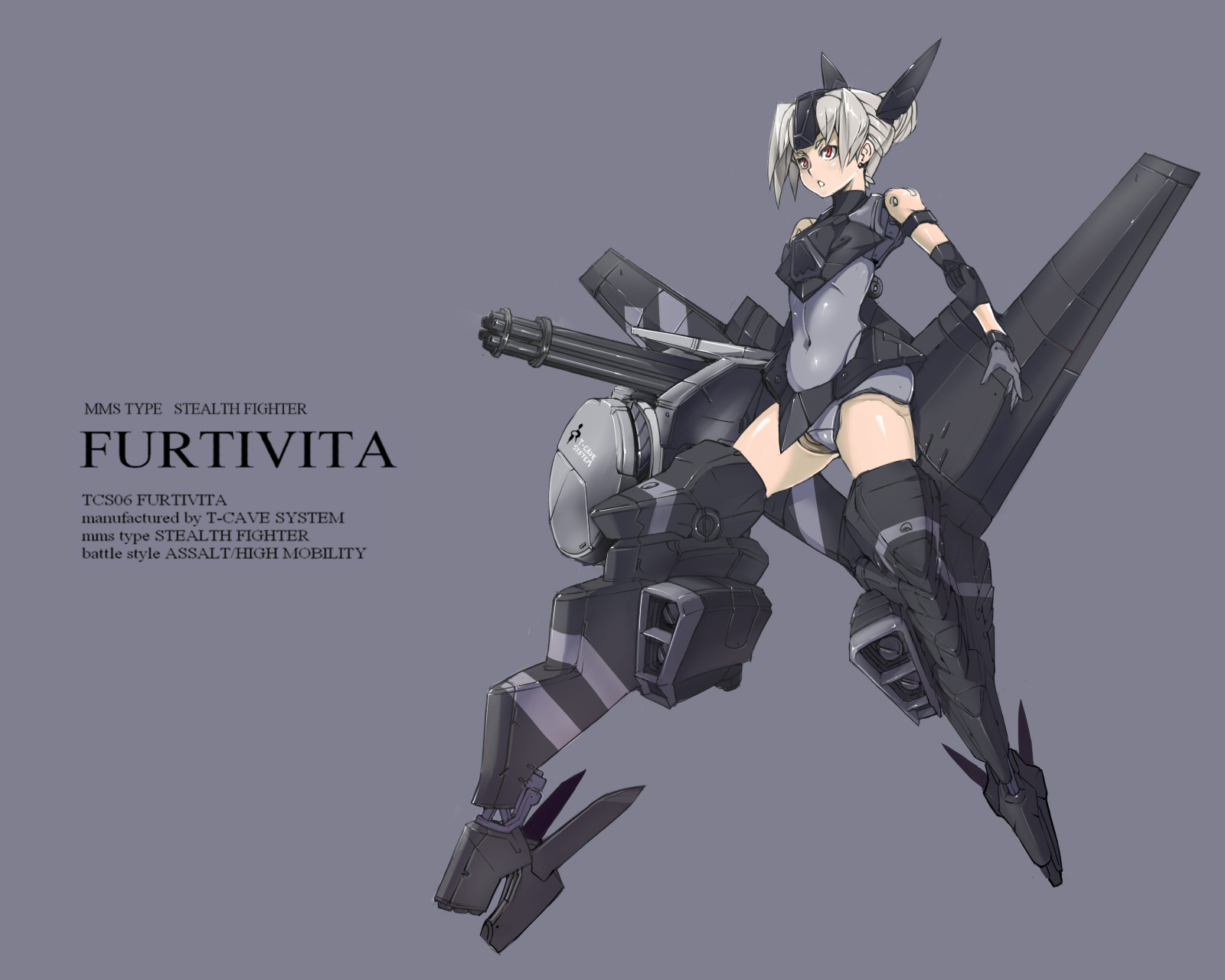 hitagiri, busou shinki, original, silver hair, highres, 10s, doll joints, joints, mecha musume, red eyes, robot ears, short hair, solo