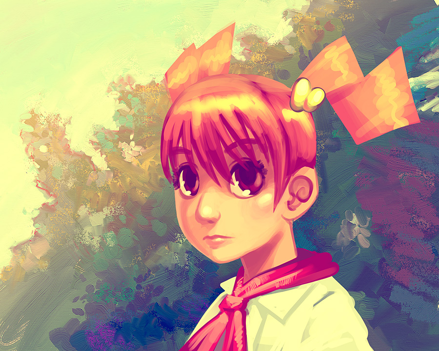 dvach-tan, 2ch.ru, 1girl, female focus, mascot, pioneer movement, pioneer neckerchief, short twintails, solo, soviet pioneer, twintails