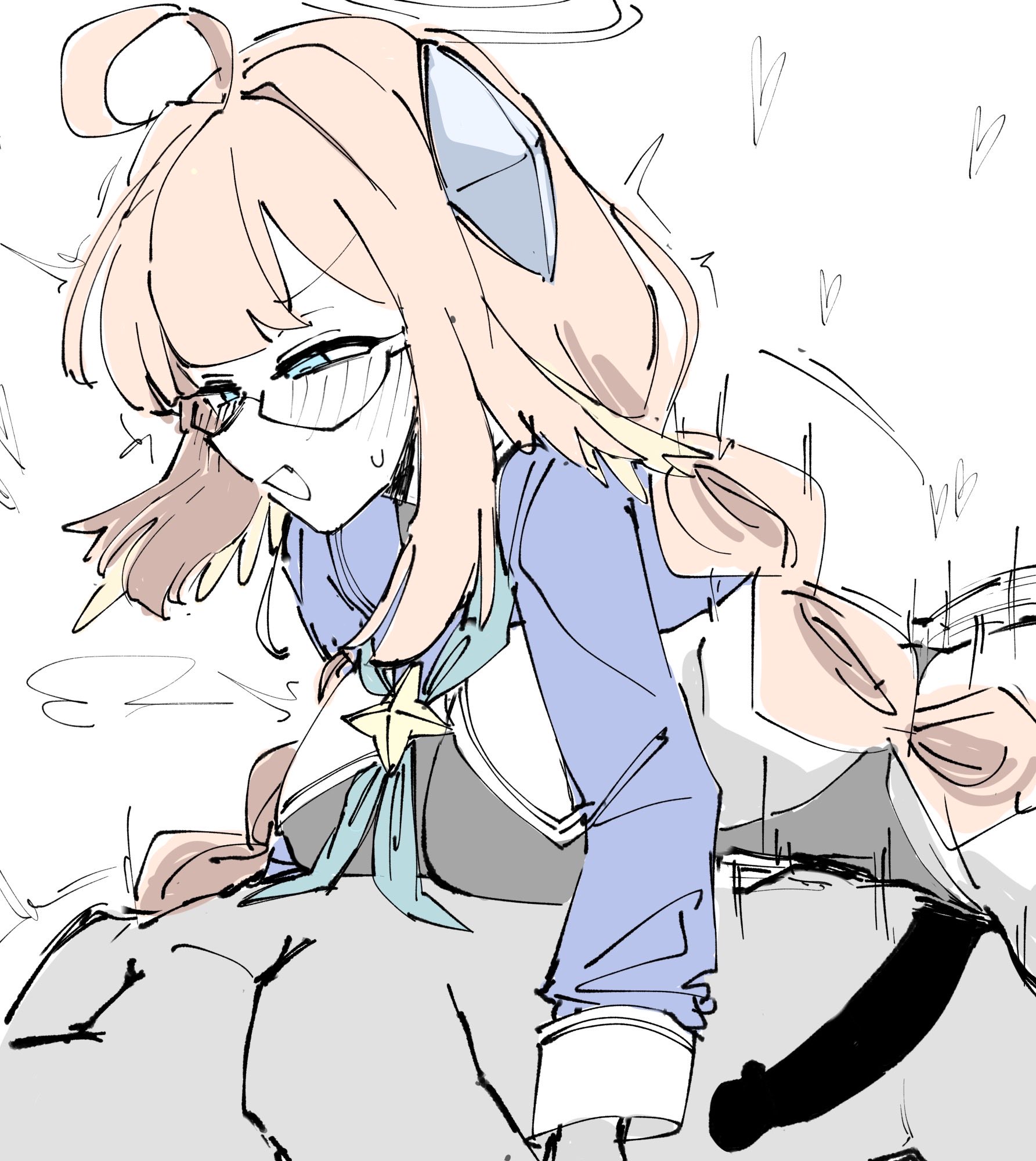 bagaponchi, shimiko (blue archive), shimiko (magical) (blue archive), blue archive, highres, 1girl, ahoge, anal, black leotard, blue neckerchief, breasts, censored, clothed female nude male, clothed sex, erection, from side, futa with male, futanari, glasses, halo, heart, large breasts, leotard, long hair, long sleeves, neckerchief, nude, open mouth, orange hair, penis, semi-rimless eyewear, sex, simple background, smile, solo focus, twintails, under-rim eyewear, white background, x-ray
