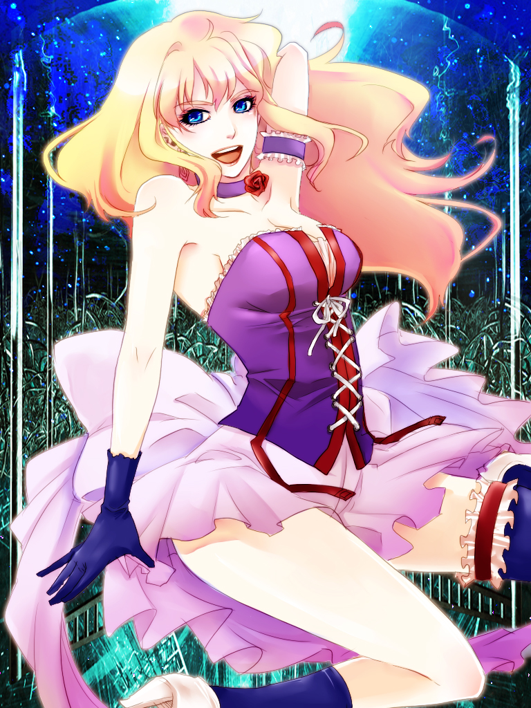 kyouko (pixiv), kyouko (roughplus), sheryl nome, macross, macross frontier, bad id, bad pixiv id, 00s, 1girl, bare shoulders, blue gloves, choker, corset, female focus, gloves, solo