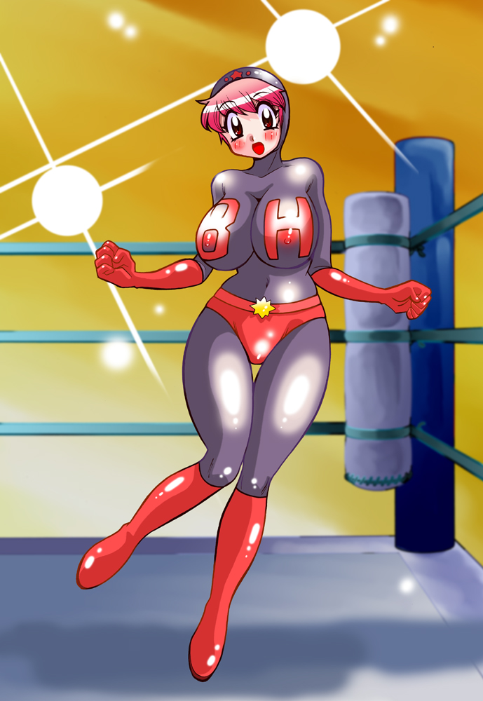 kawamoto hiroshi, tagme, 1girl, blush, female focus, open mouth, solo, wrestler, wrestling ring