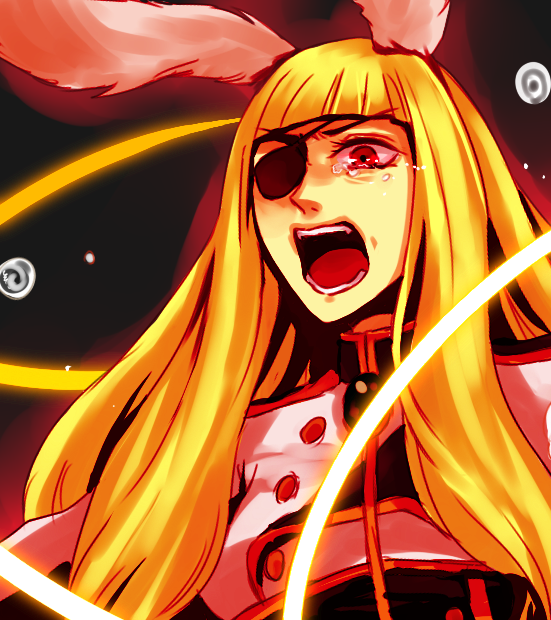 melting scarlet, chiester00, umineko no naku koro ni, bad id, bad pixiv id, 00s, 1girl, animal ears, blonde hair, eyepatch, female focus, long hair, rabbit ears, red eyes, solo, tears