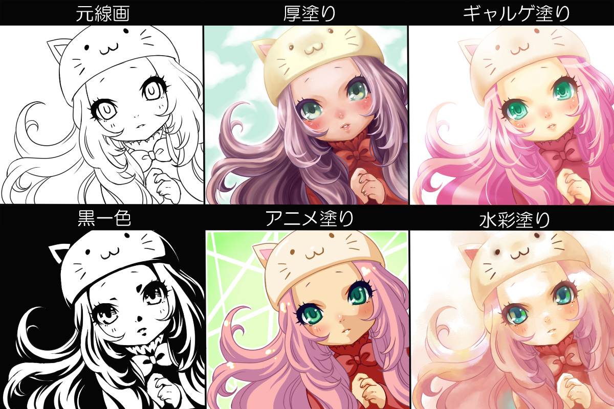 acha, megurine luka, megurine luka (toeto), toeto (vocaloid), vocaloid, animal hat, cat hat, coloring practice, hat