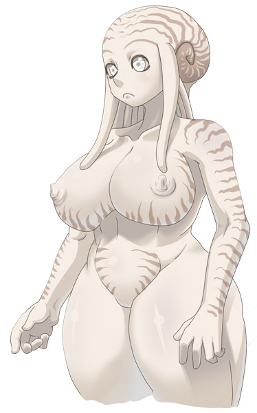 sashizume soutarou, 1girl, alien, breasts, female focus, grey eyes, large breasts, nude, solo, zanburg