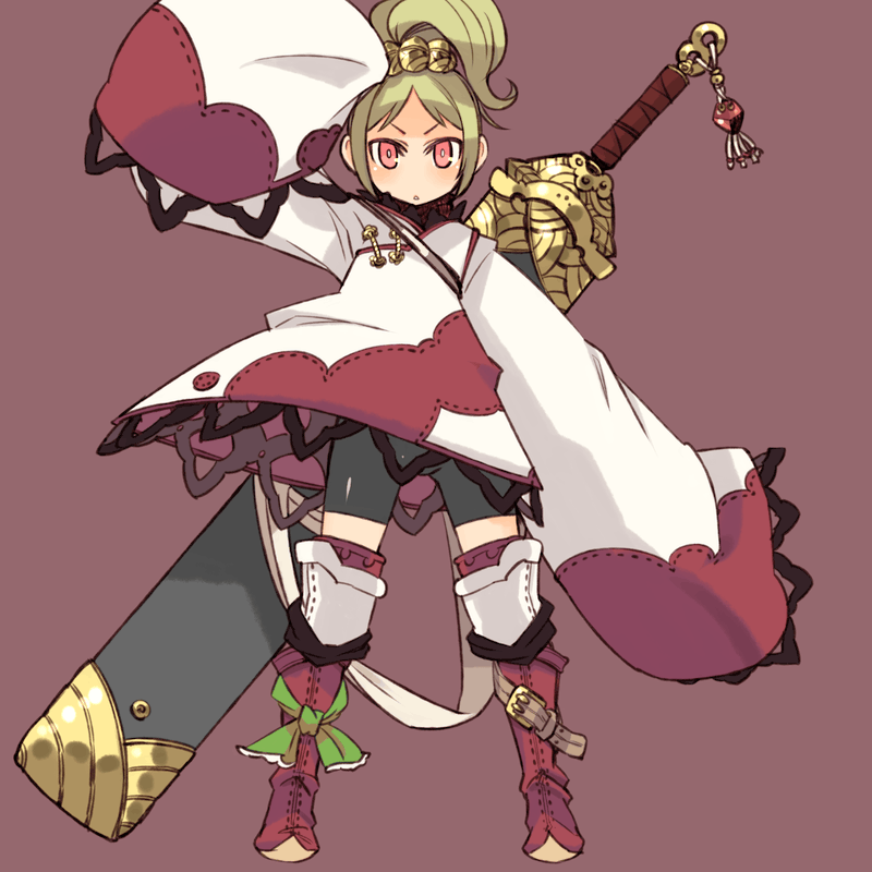 mota, 1girl, belt, bike shorts, boots, female focus, green hair, huge weapon, latex, oversized clothes, red eyes, ribbon, simple background, solo, sword, thigh boots, thighhighs, tsurime, weapon