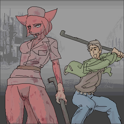 silent hill, lowres, tagme, furry, parody, smoking pipe, zombie