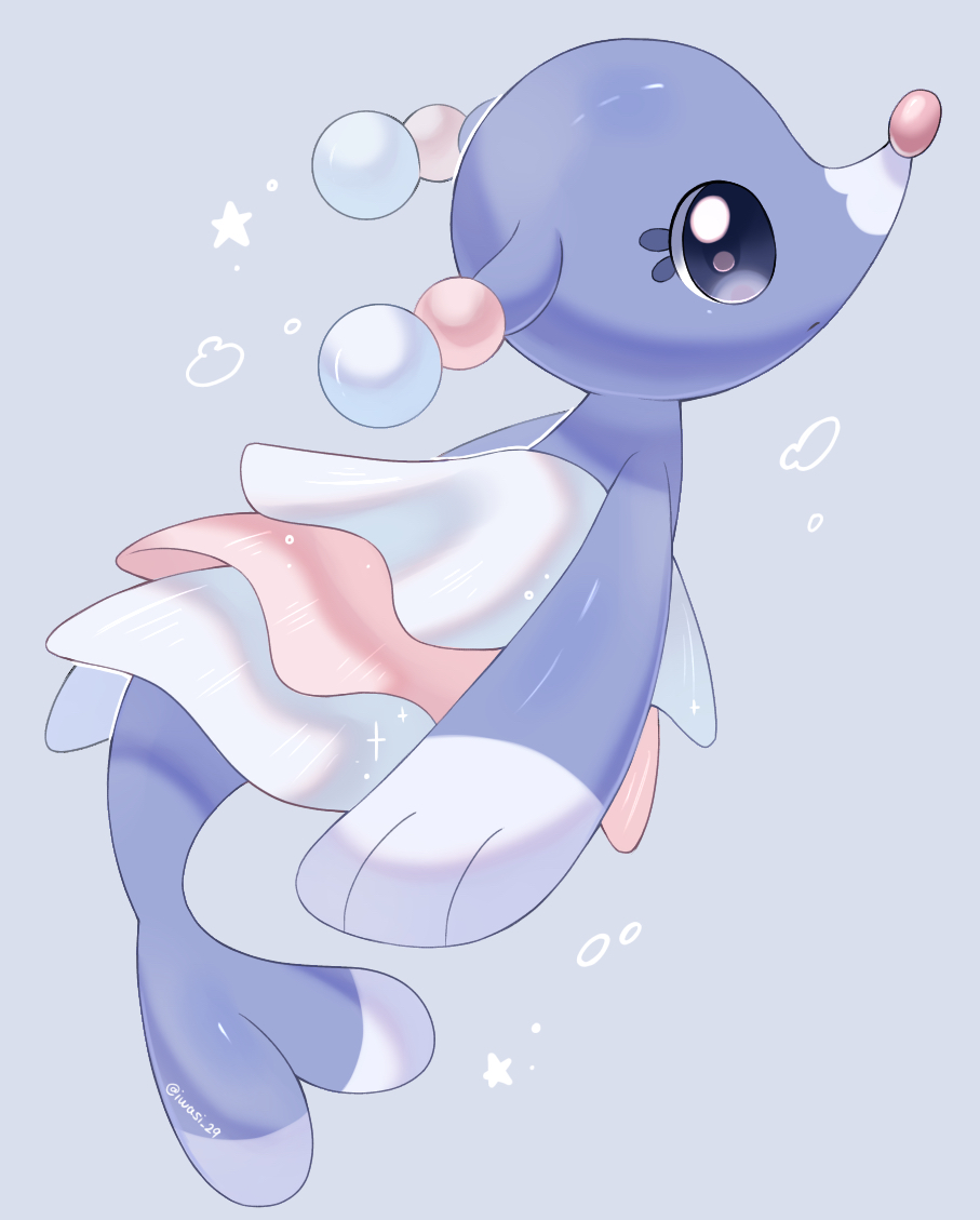 iwasi 29, brionne, nintendo, pokemon, commentary request, alternate color, animal focus, blue background, blue eyes, gen 7 pokemon, no humans, pokemon (creature), sea lion, shiny pokemon, snout, star (symbol), tail