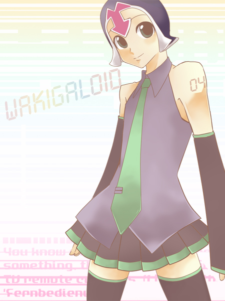 noritama (ibatan), guido mista, hatsune miku, jojo no kimyou na bouken, vento aureo, vocaloid, bad id, bad pixiv id, 1boy, bare shoulders, cosplay, detached sleeves, hat, hatsune miku (cosplay), male focus, necktie, pleated skirt, skirt, solo, tattoo, thighhighs