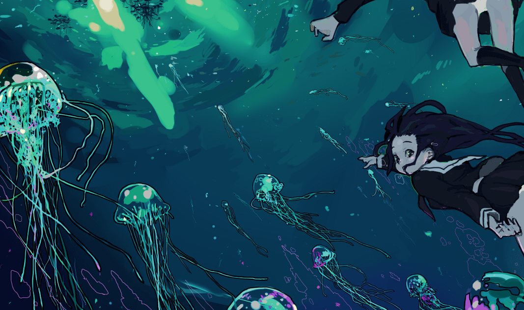 shimura nobuo, original, tagme, jellyfish, panties, pantyshot, school uniform, serafuku, underwater, underwear
