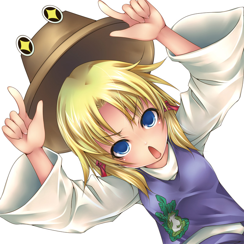 okina togo, serizawa mutsuki, kochiya sanae, moriya suwako, yasaka kanako, touhou, bad id, bad pixiv id, 1girl, blonde hair, blue eyes, female focus, green hair, hat, purple hair, red eyes, solo, yellow eyes