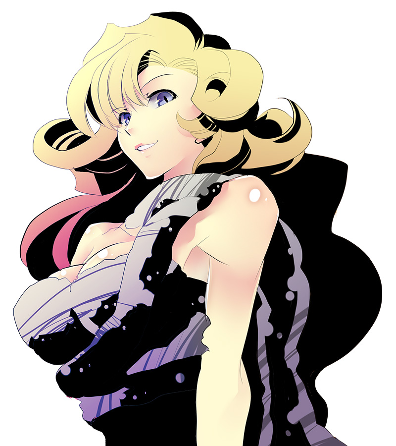 pppk, ayla (chrono trigger), chrono (series), chrono trigger, square enix, 1990s (style), 1girl, blonde hair, blue eyes, breasts, curly hair, female focus, large breasts, long hair, looking at viewer, retro artstyle, solo, wavy hair