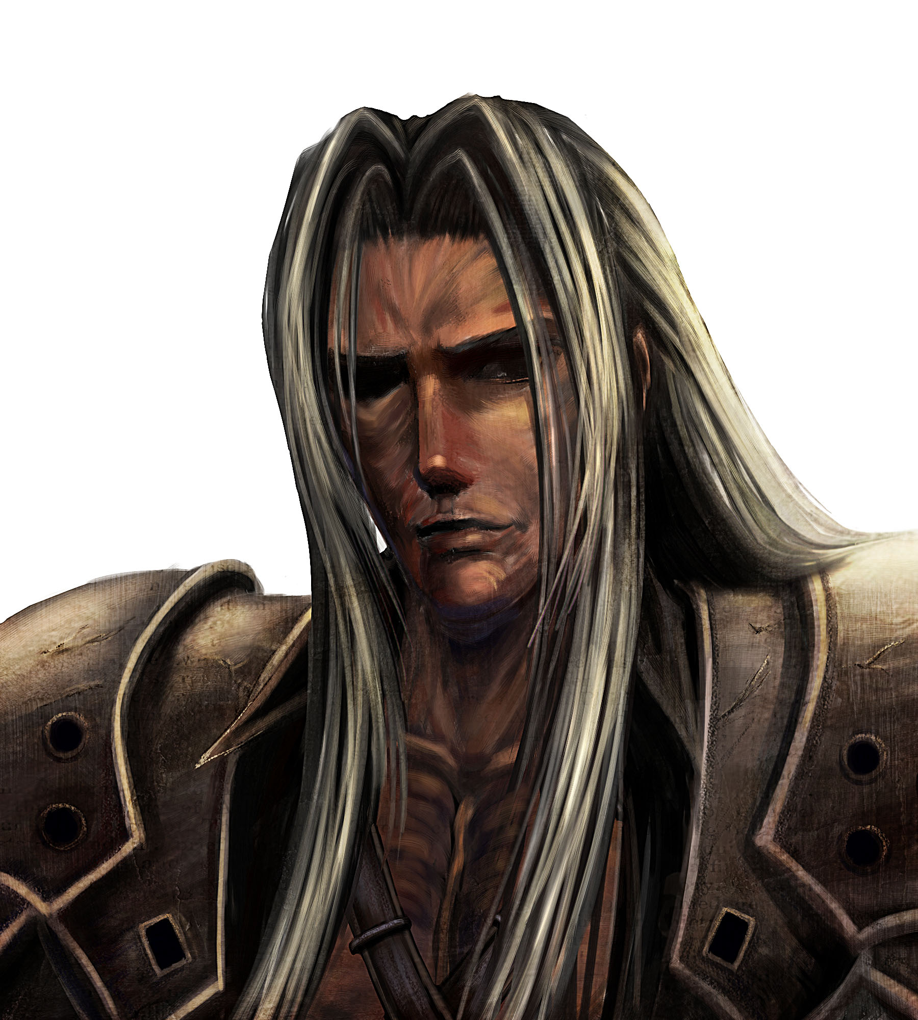 bccp, sephiroth, final fantasy, final fantasy vii, silver hair, bad id, bad pixiv id, highres, 1990s (style), 1boy, long hair, male focus, realistic, solo, white background