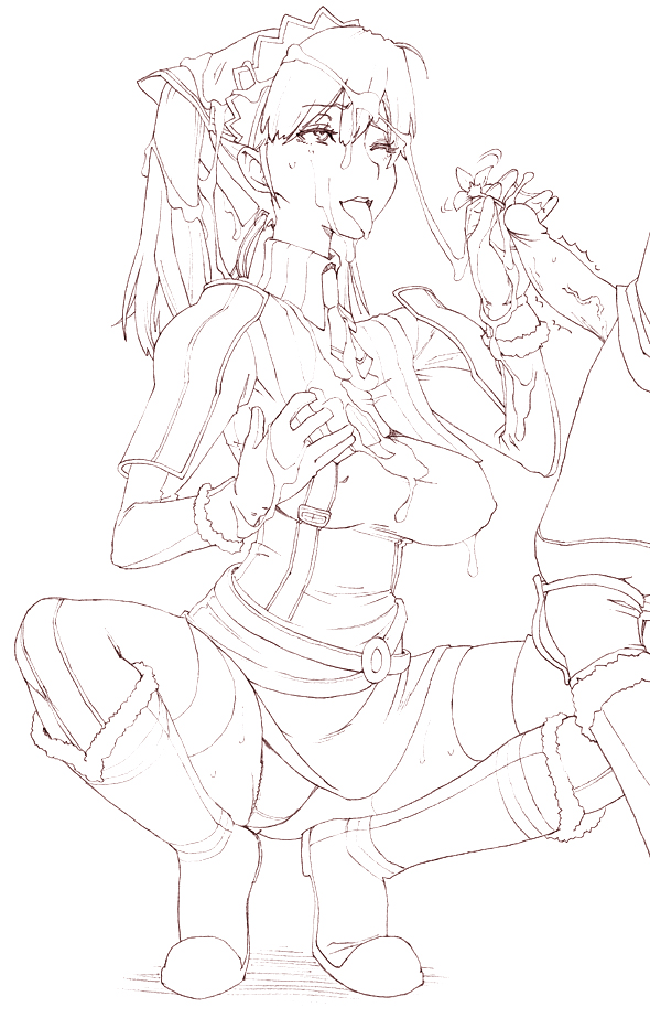 alicia melchiott, senjou no valkyria, senjou no valkyria (series), senjou no valkyria 1, 00s, cum, cum on body, facial, military, military uniform, panties, solo, spread legs, underwear