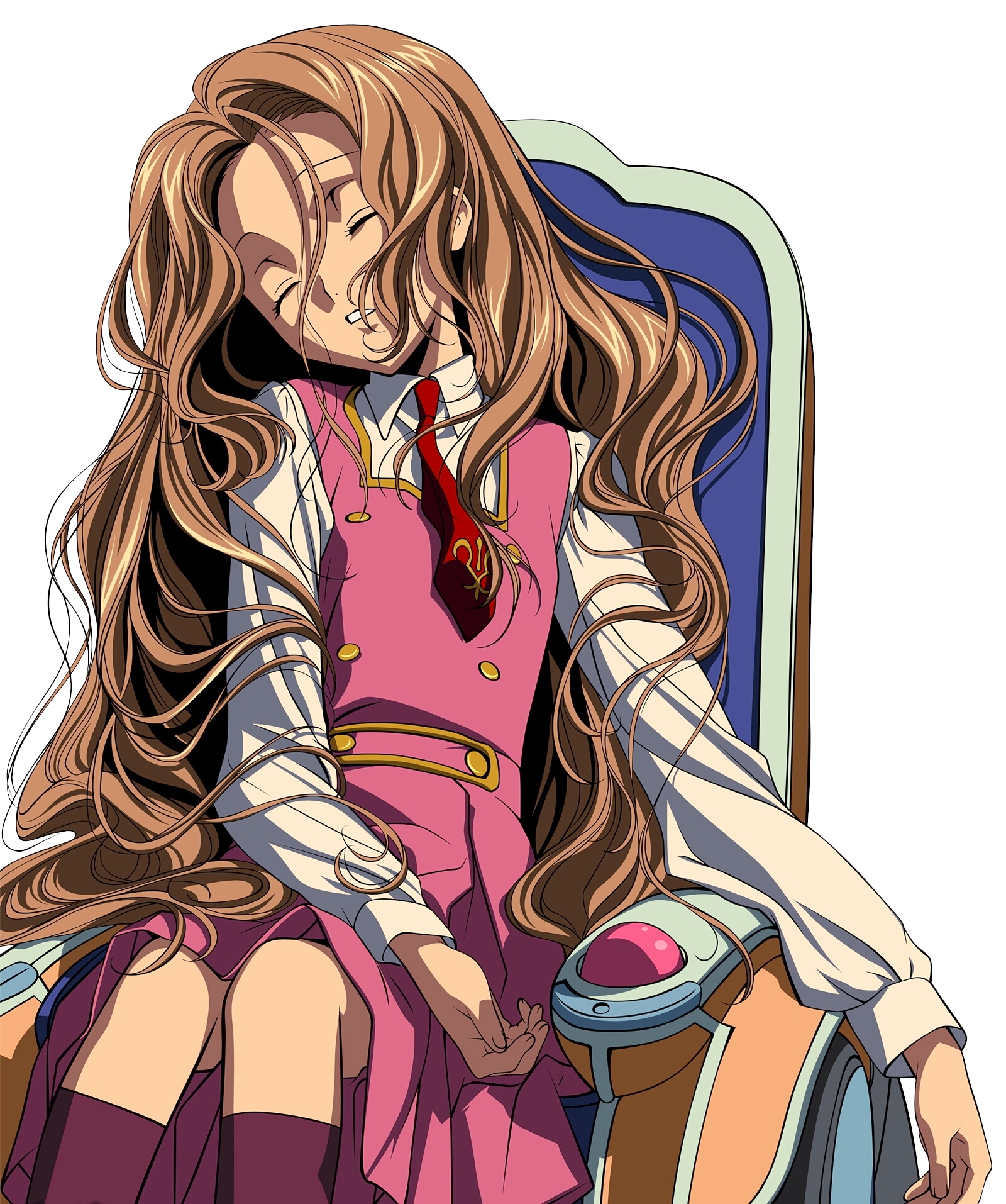 nunnally vi britannia, code geass, derivative work, highres, non-web source, official art, vector trace, 00s, blind, brown hair, sitting, solo