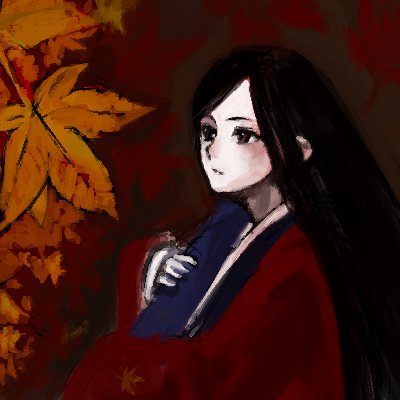 takane hibiki, bakumatsu rouman, bakumatsu rouman dainimaku, snk, lowres, 1girl, black eyes, black hair, female focus, japanese clothes, katana, kimono, leaf, long hair, solo, sword, weapon