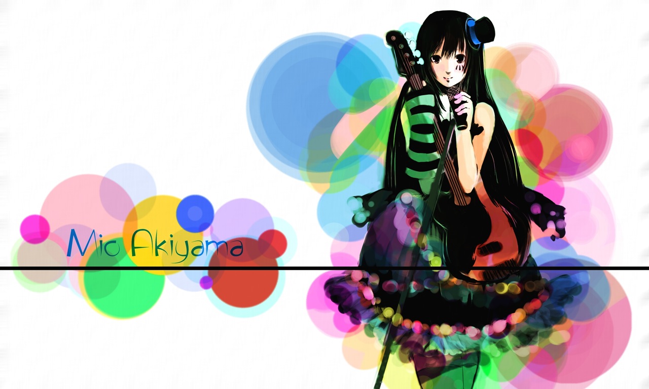 katari, akiyama mio, don't say "lazy", k-on!, striped, bad id, bad pixiv id, 00s, 1girl, bass guitar, black hair, blue pantyhose, blunt bangs, facepaint, female focus, gothic lolita, hat, hime cut, instrument, lolita fashion, mini hat, mini top hat, pantyhose, solo, top hat