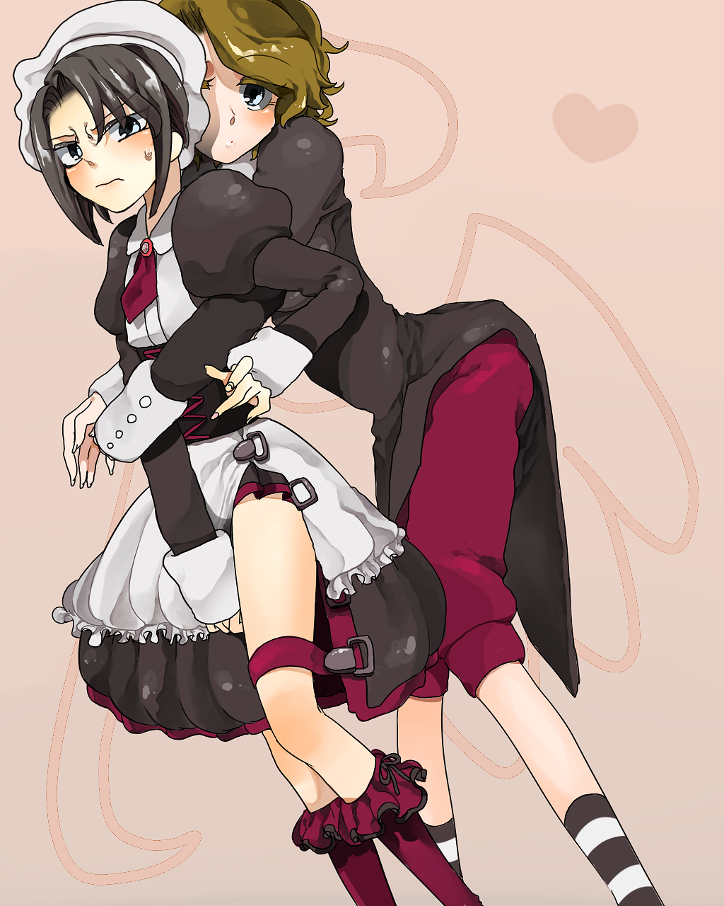 kanon (umineko), shannon (umineko), umineko no naku koro ni, highres, 00s, black hair, brown hair, crossdressing, hat, maid