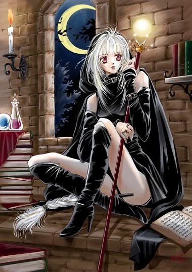 tagme, black cloak, book, braid, brown eyes, candle, castle, cloak, long hair, medieval, sitting, spells, staff, white hair