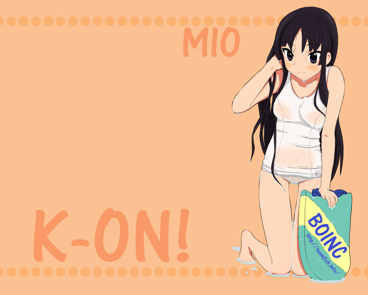 carbonara (artist), carbonara (b1919), akiyama mio, k-on!, bad id, bad pixiv id, 00s, 1girl, black hair, blunt bangs, breasts, female focus, hime cut, long hair, one-piece swimsuit, school swimsuit, solo, swimsuit, wet, white one-piece swimsuit, white school swimsuit