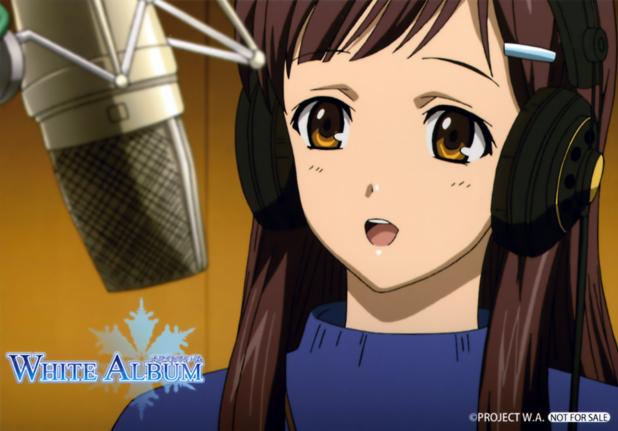 morikawa yuki, white album, white album (series), highres, brown eyes, brown hair, long hair, music, singing, solo