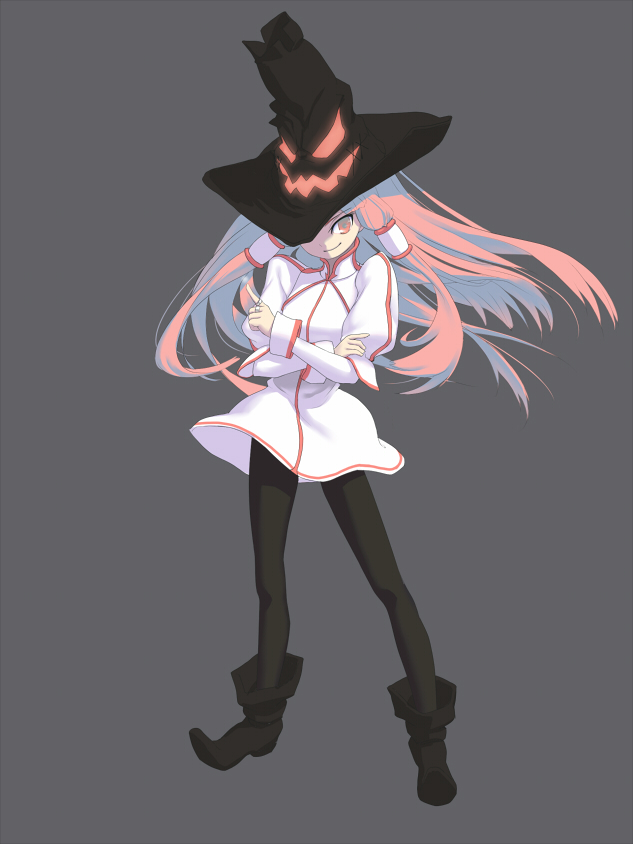 ga9, bad id, bad pixiv id, 1girl, boots, female focus, full body, hat, long hair, pantyhose, pink eyes, pink hair, simple background, solo, witch, witch hat
