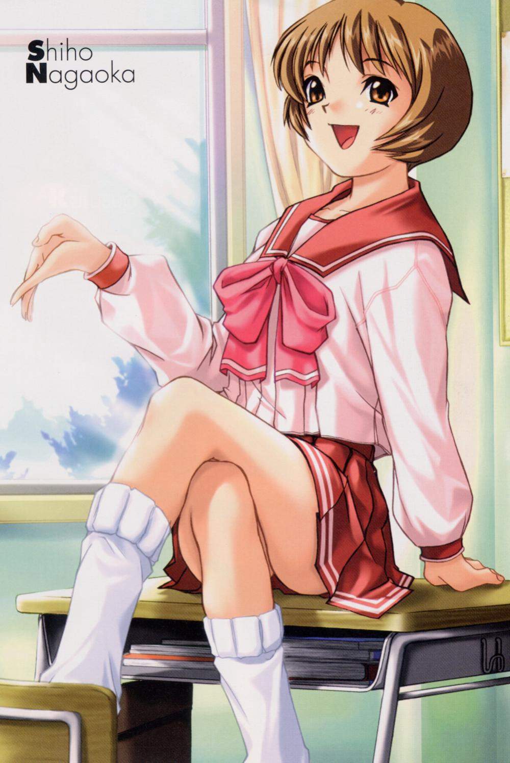 nagaoka shiho, to heart, to heart (series), highres, tagme, brown eyes, brown hair, school uniform, solo