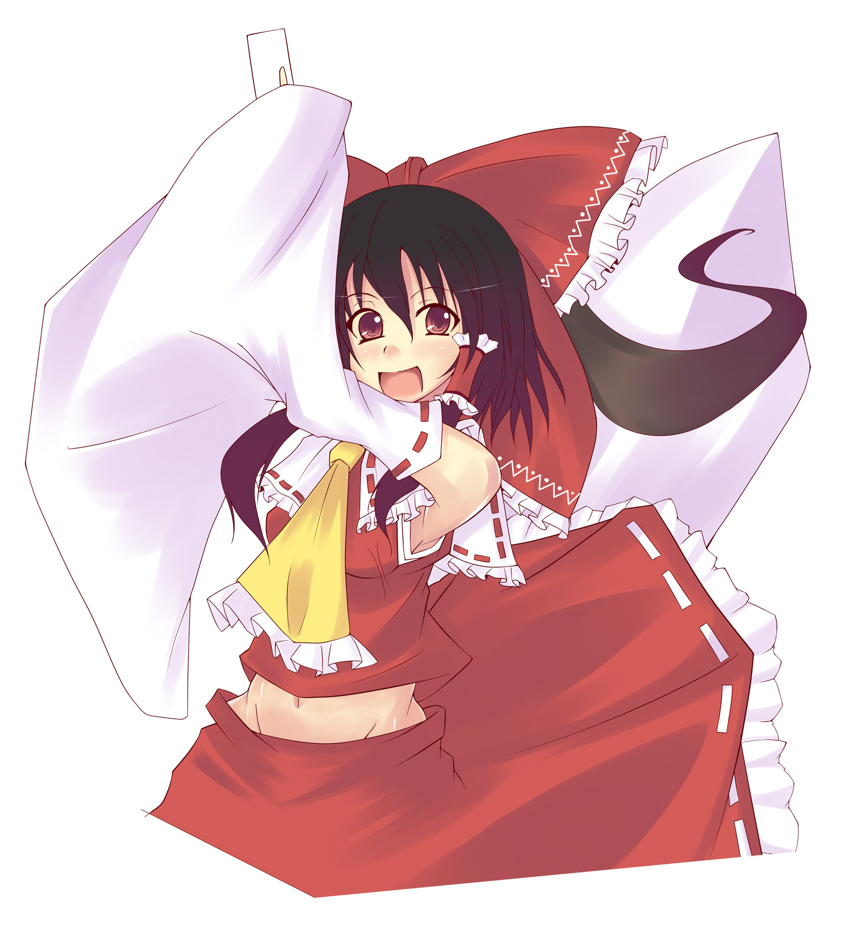 kinako nagomi, nagomi kinako, hakurei reimu, touhou, highres, 1girl, armpits, detached sleeves, female focus, japanese clothes, midriff, miko, navel, ponytail, solo