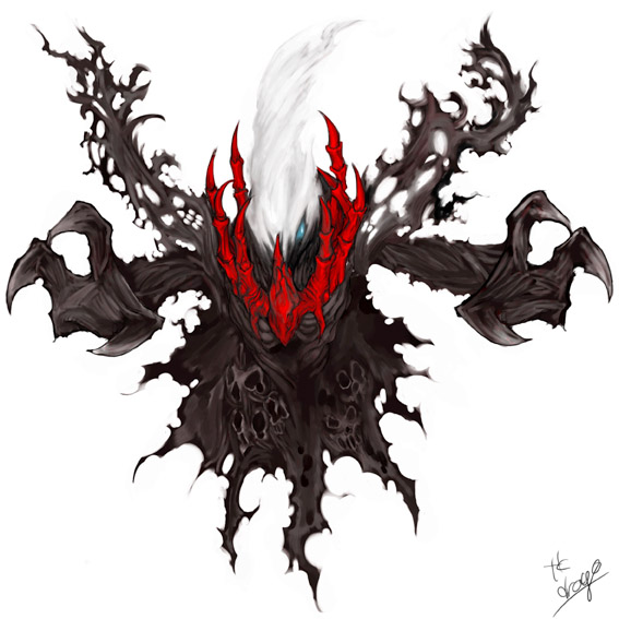 tkdrago, darkrai, nintendo, pokemon, pokemon dppt, 00s, blue eyes, gen 4 pokemon, legendary pokemon, mythical pokemon, no humans, pokemon (creature), realistic, simple background, solo, white background, white hair