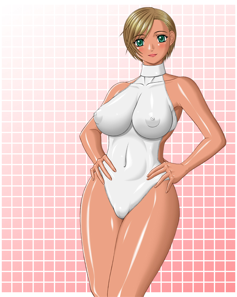 lisa hamilton, dead or alive, tecmo, breasts, dark skin, green eyes, large breasts, one-piece swimsuit, see-through clothes, short hair, swimsuit