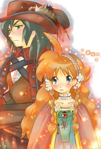 ahiru (princess tutu), fakir (princess tutu), princess tutu, lowres, 00s, 1boy, 1girl, ahoge, ballet, bishounen, black hair, freckles, pink hair, princess