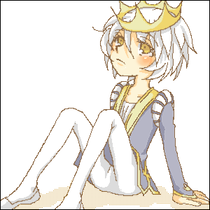mytho (princess tutu), mythos, princess tutu, lowres, 00s, 1boy, arm support, ballet, ballet slippers, blush, crown, male focus, oekaki, pantyhose, prince, short hair, sitting, solo, white hair, white pantyhose, yellow eyes