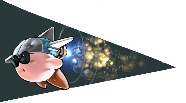 koki (ryoushikiha), jet kirby, kirby, kirby (series), nintendo, jet, aircraft, airplane, flying, hat, no humans, solo, sunglasses