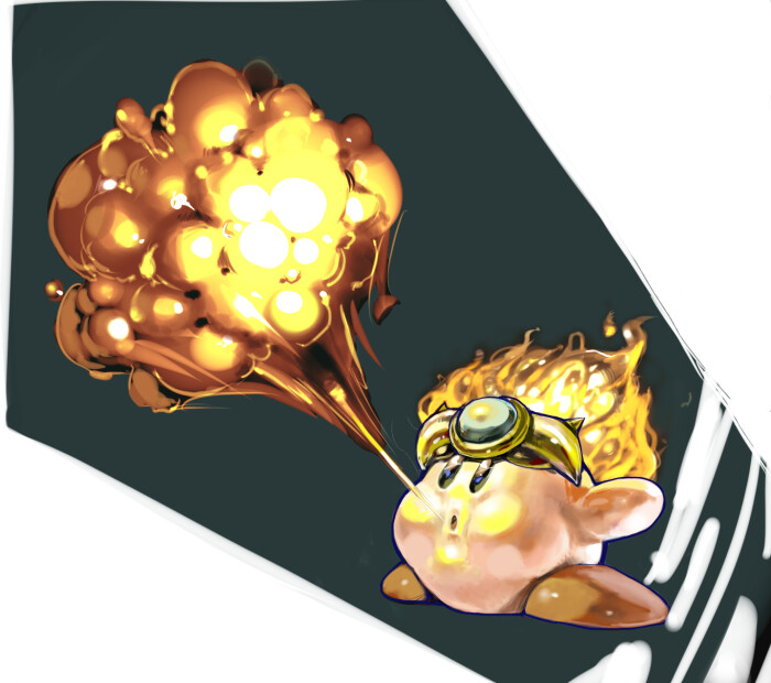 koki (ryoushikiha), kirby, kirby (series), nintendo, breath weapon, breathing fire, fire, fire kirby, hat, no humans, solo