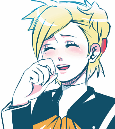kafe (pixiv), lisa silverman, atlus, persona, persona 2, persona 2 tsumi, bad id, bad pixiv id, inactive account, lowres, blonde hair, blush, hair ornament, hairclip, smile, solo, tears