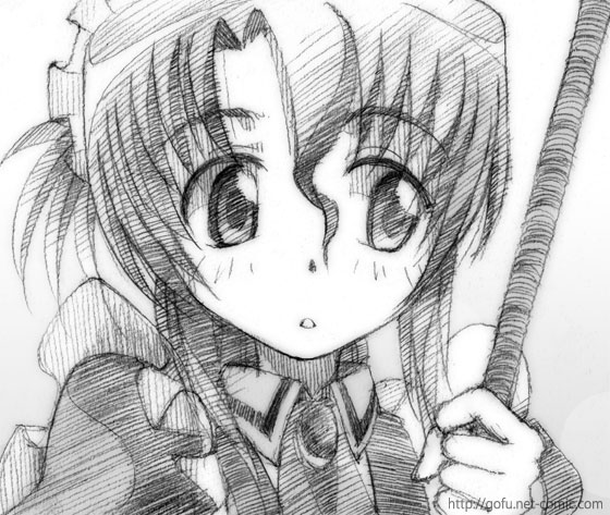 gofu, maria (hayate no gotoku!), hayate no gotoku!, traditional media, 00s, 1girl, female focus, folded ponytail, greyscale, monochrome, sketch, solo