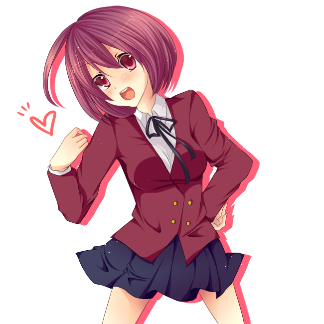 amase (siki696), kushieda minori, toradora!, 00s, blush, open mouth, red eyes, red hair, school uniform, short hair, skirt, smile, solo