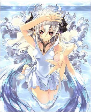 lowres, tagme, dress, hand over head, horns, white dress, wings